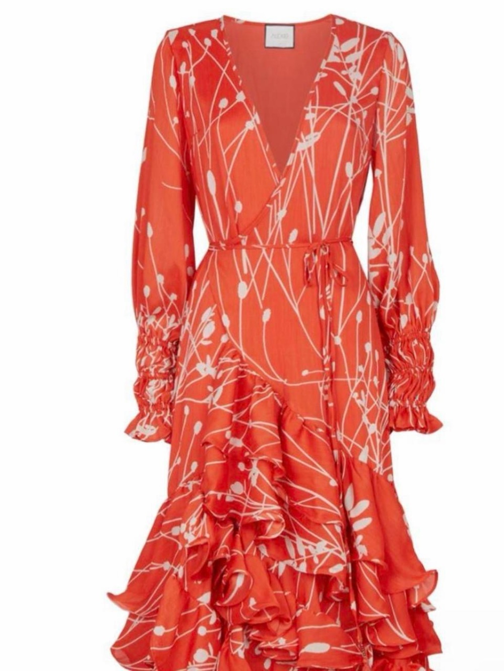Alexis Red Floral Wrap midi Dress with Ruffle Hem
